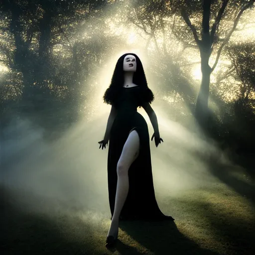 Prompt: photographic portrait of a stunningly beautiful goth renaissance female in soft dreamy light at sunset, smoke fog dust, god rays contemporary fashion shoot, by edward robert hughes, annie leibovitz and steve mccurry, david lazar, jimmy nelsson, breathtaking, 8 k resolution, extremely detailed, beautiful, establishing shot, artistic, hyperrealistic, beautiful face, octane render