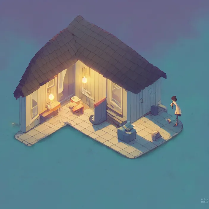 Prompt: isometric tile, a lovely cottage, plain background, cory loftis, james gilleard, atey ghailan, makoto shinkai, goro fujita, studio ghibli, exquisite lighting, clear focus, very coherent, soft painting