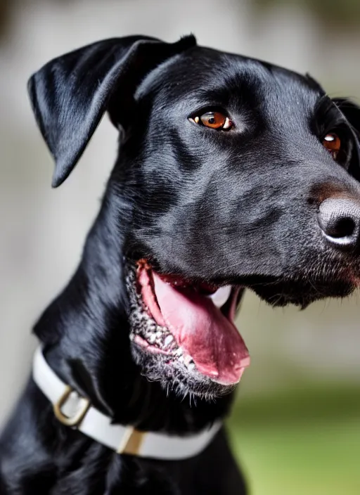 Image similar to closeup portrait of a black hunting terrier wearing a black suit