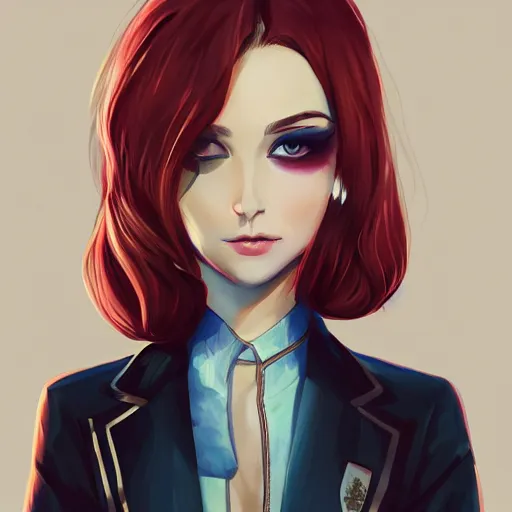 Prompt: cute beautiful decisive girl in jacket suit with snake print over bare skin, elegant, 2d, ultra highly detailed, digital painting, smooth, sharp focus, artstation, pixiv, art by Ilya Kuvshinov