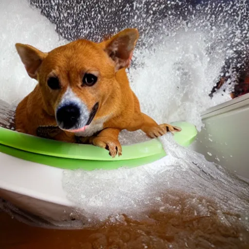 Prompt: mister potatoe surfing in a bathtub