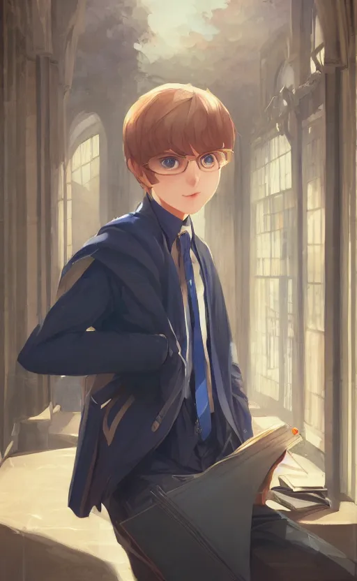 Image similar to a portrait of a cute young male ravenclaw student, hogwarts setting, vivid colors, soft lighting, atmospheric, cinematic, moody, in the style of ilya kuvshinov and range murata, krenz cushart, rule of thirds, oil on canvas, 8 k