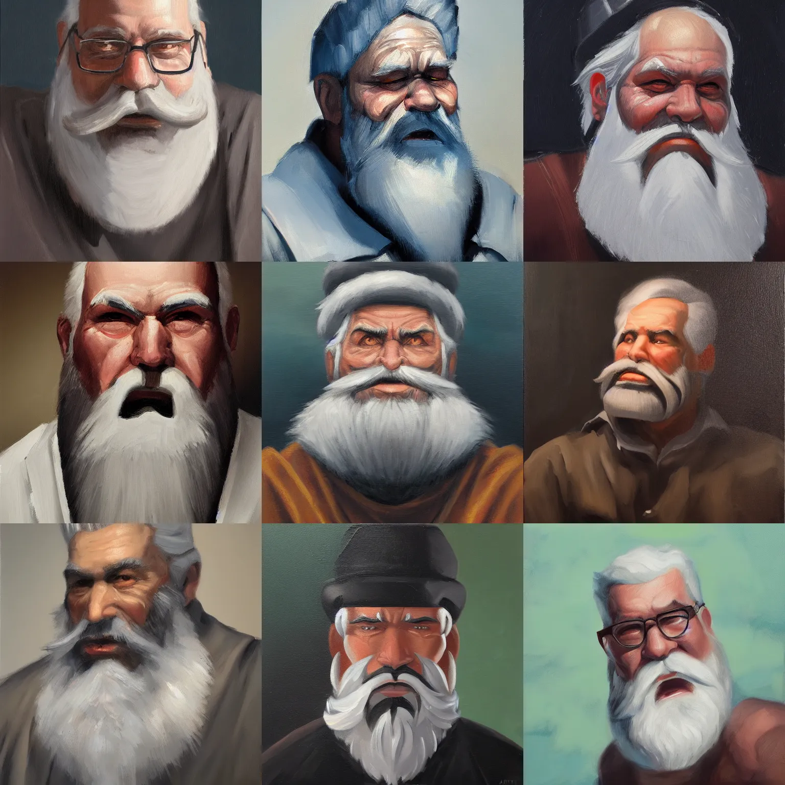 Prompt: Old mighty man with white beard, oil on canvas, artstationHQ