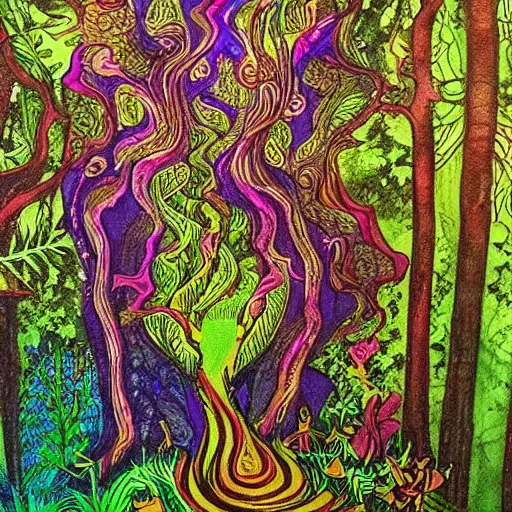 Prompt: Enchanted and magic forest, ayahuasca inspired