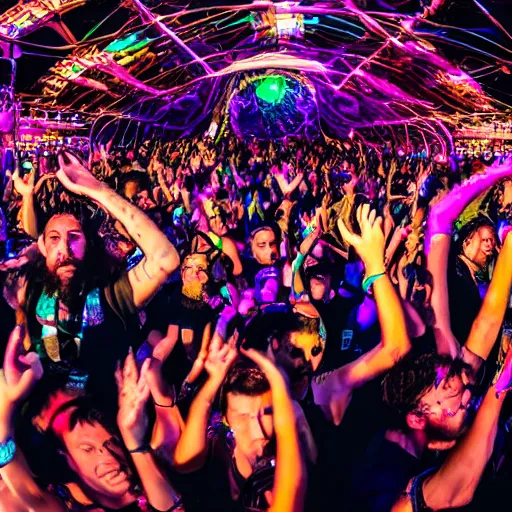 Image similar to Psytrance festival scene with people dancing