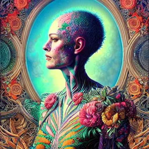 Image similar to hyper detailed masterpiece, floral pattern, jean giraud, digital art painting, lightwave punk aesthetic, psychedelic, artgerm, donato giancola, tom bagshaw