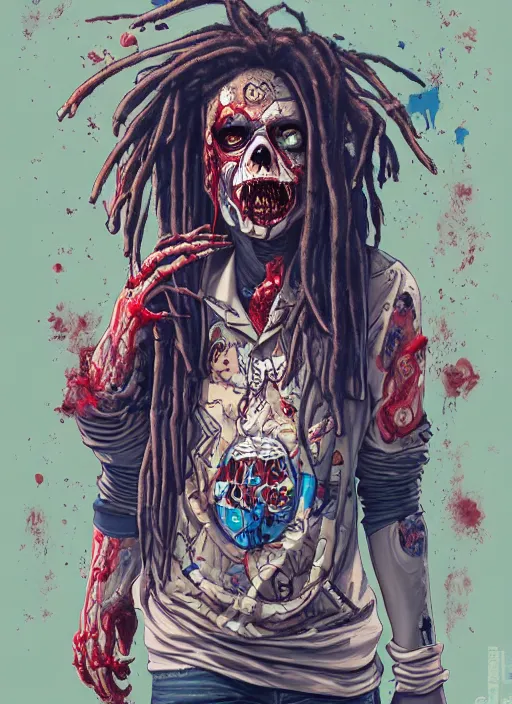 Prompt: zombie dreads full body hiphop streetwear drip, tristan eaton, victo ngai, artgerm, rhads, ross draws