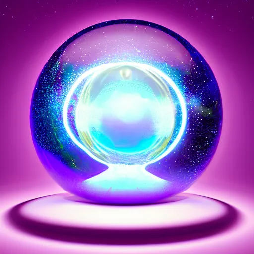 Prompt: cute fumo plush of a crystal ball girl swirling with mysterious energy, energy sphere, snow globe, vray, caustics and particle simulation, ominous purple glow