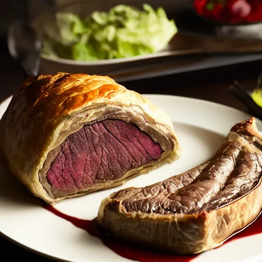 Prompt: The best beef wellington ever made, photorealistic, cinematic lighting, 4K, extremely highly detailed