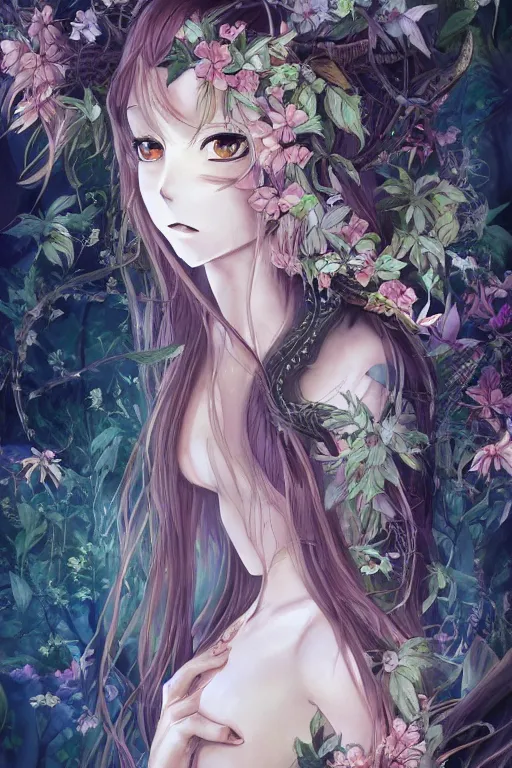 Prompt: anime key visual of a beautiful young forest nymph, sacred tattoos covering body, intricate, magical forest, stunning, highly detailed, digital painting, artstation, smooth, hard focus, illustration, final fantasy, art by sekiq, art by sakimichan, art by deviant art