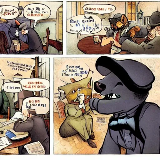 Image similar to blacksad read love letters in a pub