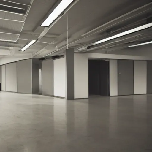 Image similar to kanye west in a long empty office building, the backrooms, dramatic lighting, 4 k, highly detailed