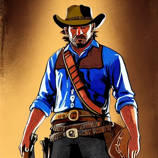 Image similar to Arthur Morgan from Red Dead Redemption 2 drawn in the style of The Legend of Zelda: Breath of the Wild