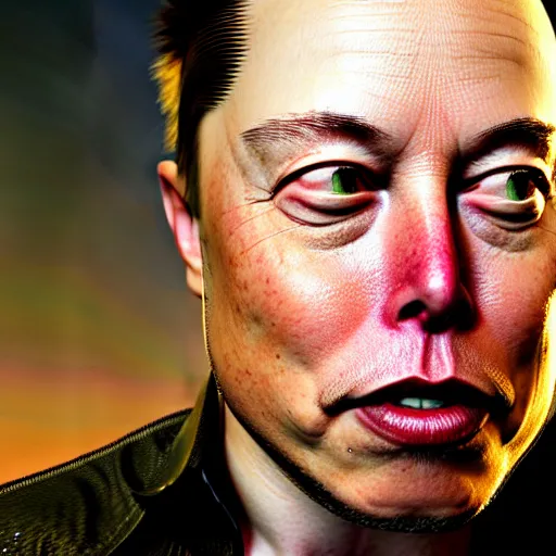 Image similar to elon musk with very long pair of golden tusks growing out of his cheeks 8 k ultra realistic, award winning, unreal engine 5, masterpiece, atmosphere glow, hyperrealistic, focused, extreme details, cinematic