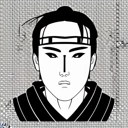 Image similar to a hyperrealistic portrait of a samurai, anime style, manga, vector art, black ink, white background, simple draw