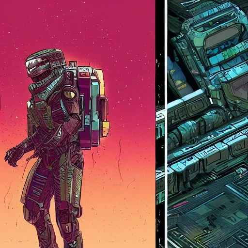 Image similar to stunningly intricate illustration of a cyberpunk explorer with active camo from halo, highly detailed, midnight, by josan gonzalez, victo ngai, moebius, laurie greasley