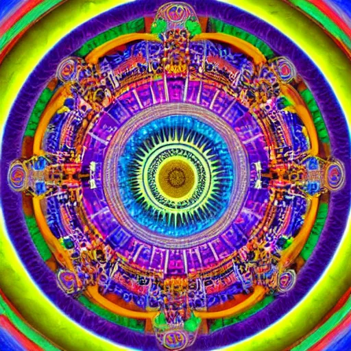 Image similar to A beautiful Buddhist Mandala, hyper-detailed, rainbow color scheme :: Mystical, astral, concept art - cinematic realism