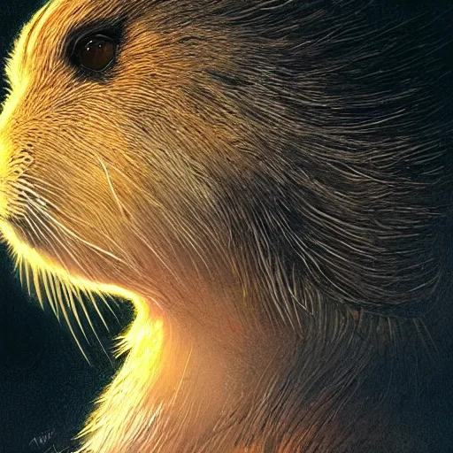 Image similar to Kirbycloseup filled background around face of a marmot, dark light night, intricate, elegant, sharp focus, illustration, highly detailed, digital painting, concept art, matte, art by WLOP and Artgerm and Greg Rutkowski and Alphonse Mucha, masterpiece