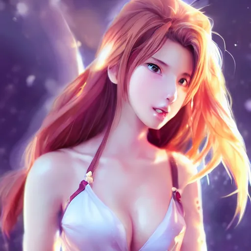 Prompt: face and body shot of aerith gainsborough by WLOP, rossdraws, Logan Cure, Mingchen Shen, BangkuART, sakimichan, yan gisuka, JeonSeok Lee, zeronis, Chengwei Pan on artstation