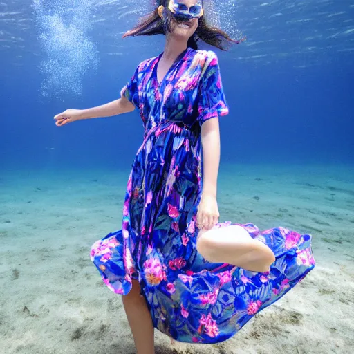 Image similar to a long and loose dress, not worn, underwater together with some flowers