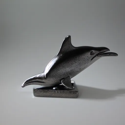 Prompt: dolphin made of metal casting