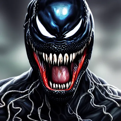 Image similar to venom as a good hero, hyper detailed masterpiece, digital art painting, hyper realism aesthetic