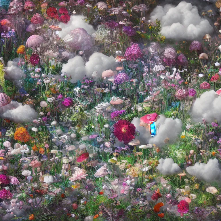 Image similar to a beautiful painting of every cloud has a silver lining, made from flowers and fungi, highly detailed, 8 k resolution, trending on artstation