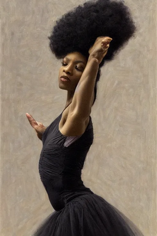 Image similar to portrait of a gorgeous graceful black prima ballerina, by donato giancola and berthold woltze.