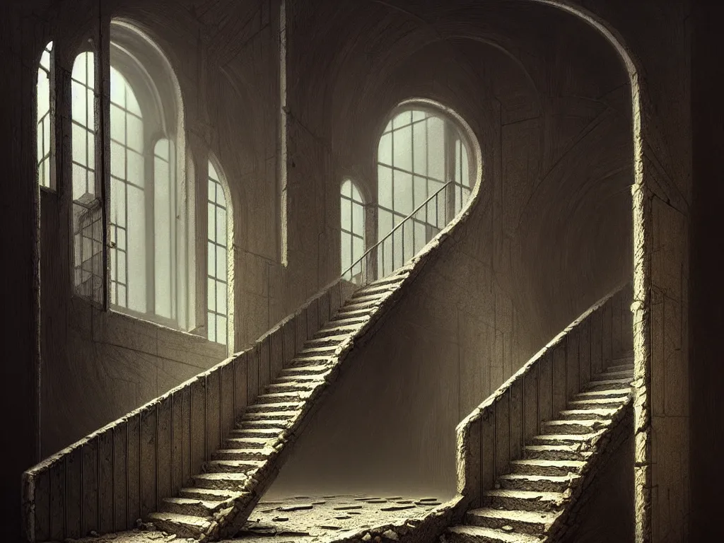 Image similar to highly detailed concept art of a staircase to nothingness with a door made of bones, an ultrafine detailed painting, trending on deviantart, neo surrealism, sharp focus, octane, masterpiece, art by miguel alandia pantoja