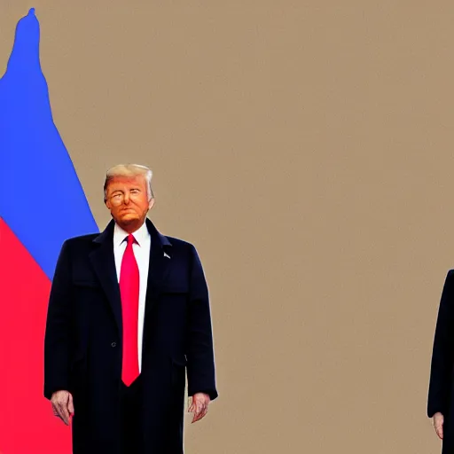 Prompt: Donald Trump standing beside the Soviet flag