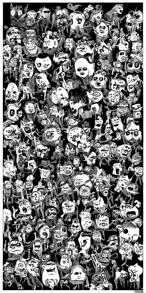 Image similar to lots of little monsters in the style of mcbess