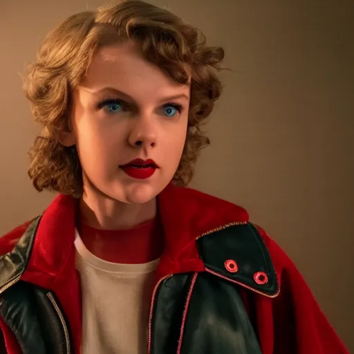 Image similar to still from Stranger Things season 6 - Taylor Swift as evil queen Brunhilda