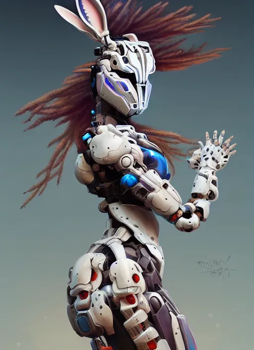 Image similar to symmetry!! portrait of a hybrid robot bunny, floral! horizon zero dawn machine, intricate, elegant, highly detailed, ray tracing, digital painting, artstation, concept art, smooth, sharp focus, illustration, art by artgerm and greg rutkowski and alphonse mucha, 8 k