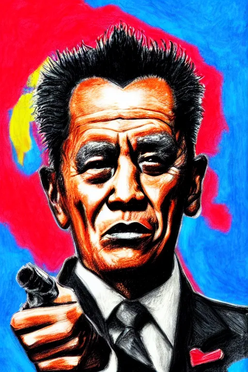 Prompt: first punk president of usa, high definition, 8 0 m. m lens, realistic, sketch and art by jacqueline e, mongezi ncaphayi, color by bo feng lin