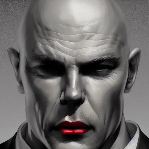 Image similar to a portrait of agent 4 7 from hitman with multiple faces formed into one, dark background, red rim light, highly detailed, digital art, artstation, concept art, smooth, sharp focus, greg rutkowski, wlop