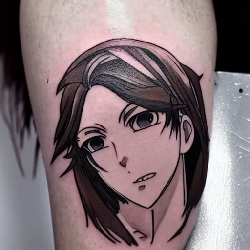 Prompt: tattoo of Dazai from Bungou Stray Dogs in the back of a woman
