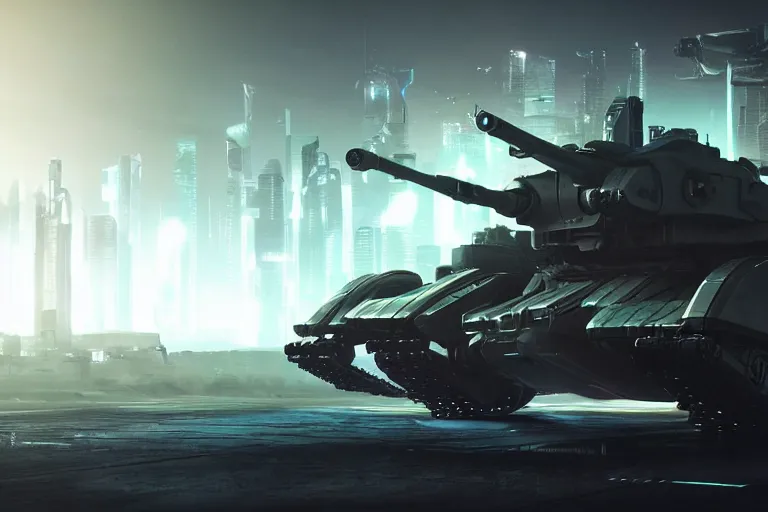 Prompt: cyberpunk alien concept inspired battlefield tank, futuristic look, highly detailed body, very powerful, photorealistic camera shot, bright studio setting, studio lighting, crisp quality and light reflections, unreal engine 5 quality render