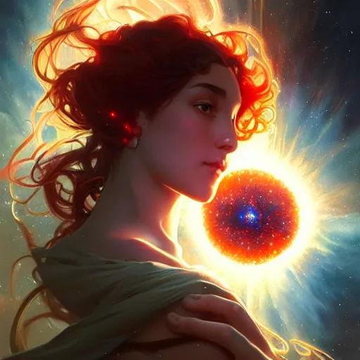 Prompt: A stunningly beautiful supernova explosion, highly detailed, digital painting, artstation, smooth, sharp focus, 8K, art by artgerm and greg rutkowski and alphonse mucha