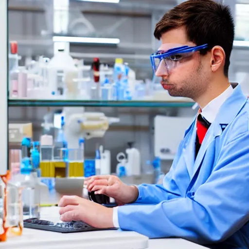 Prompt: engineer hamster in tech glasses working in laboratory