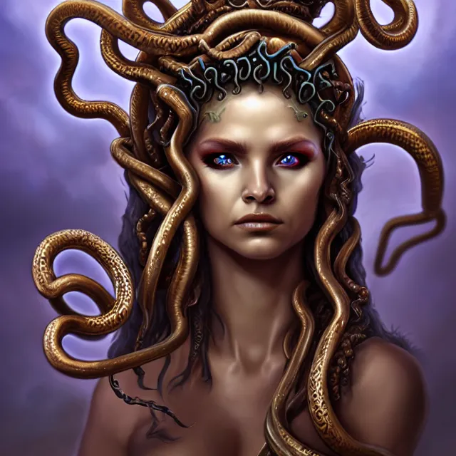 Prompt: beautiful medusa warrior, highly detailed, 8 k, hdr, award - winning, trending on artstation, anne stokes