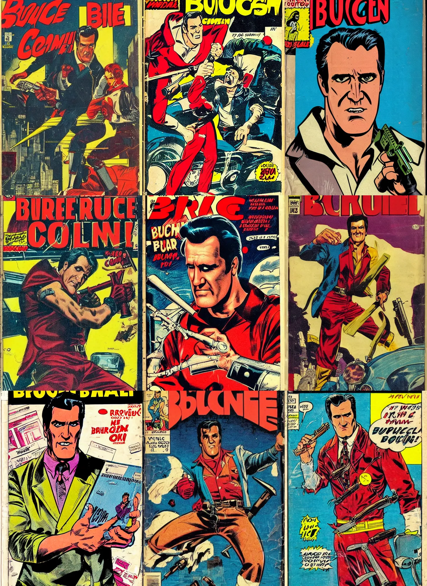 Prompt: retro comic book cover of bruce campbell