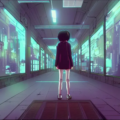 Prompt: a serial experiments lain inspired makoto shinkai scenery artwork