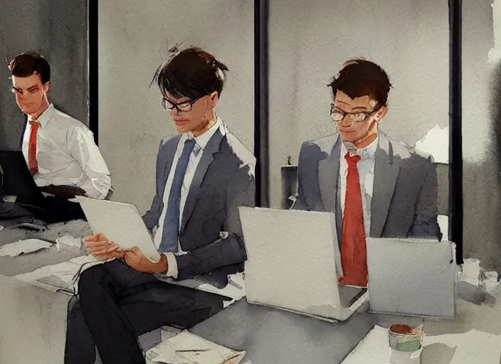 Image similar to concept art of a modern office life, pinterest, artstation trending, behance, watercolor, by coby whitmore *, silver, laser light *,