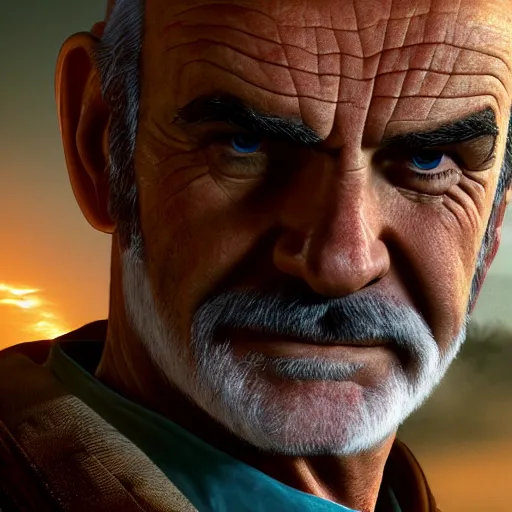 Image similar to sean connery as sully in uncharted 3, 8 k detail,