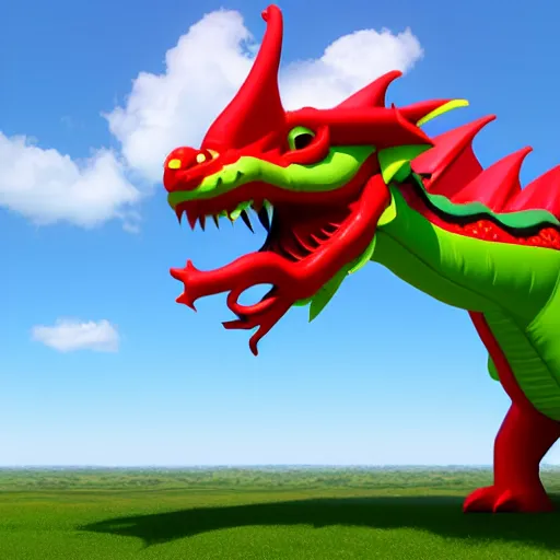 Image similar to an inflatable dragon is standing in the air, a character portrait by toyen, polycount, plasticien, rendered in maya, daz 3 d, 3 d