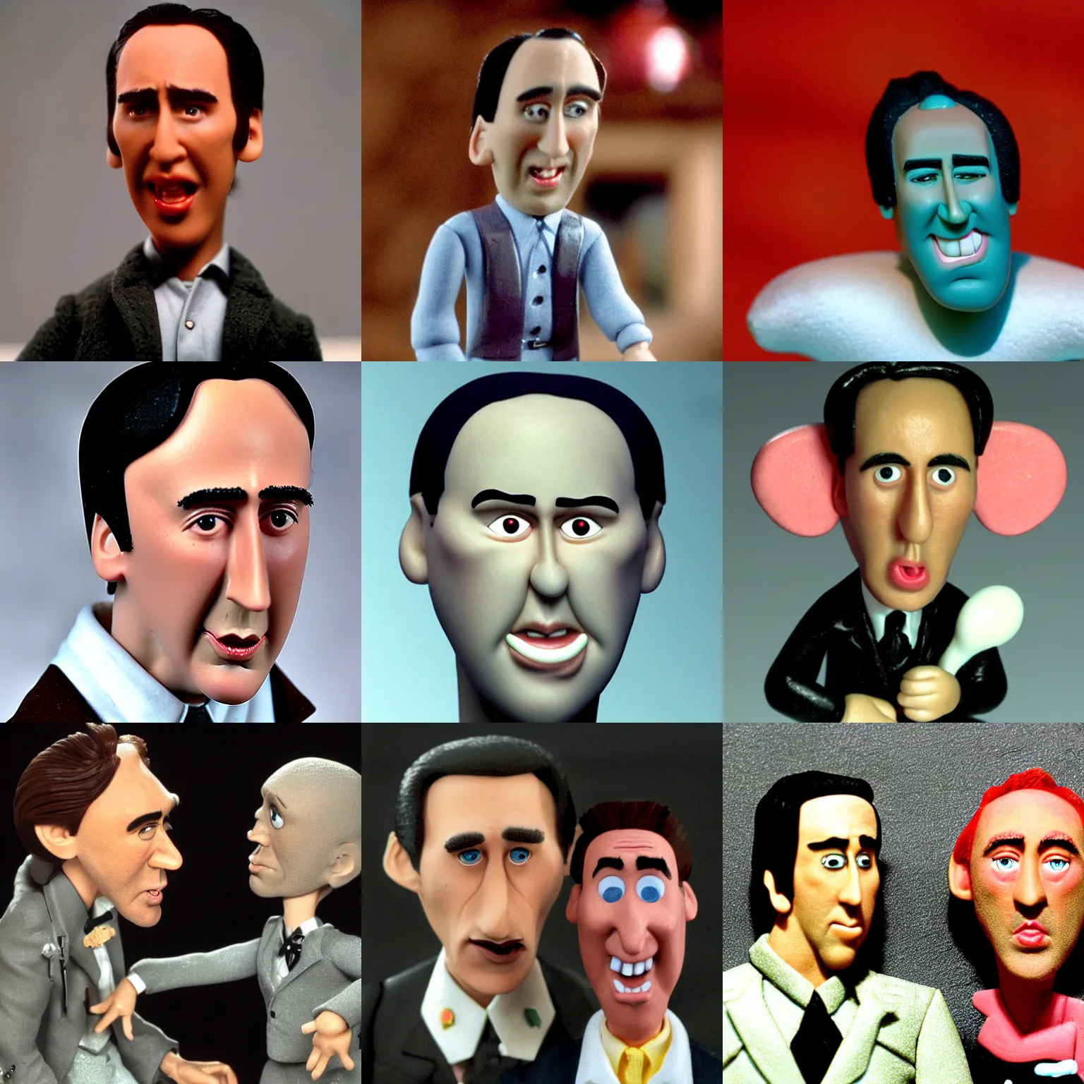 Prompt: claymation figure of Nick Cage in his prime