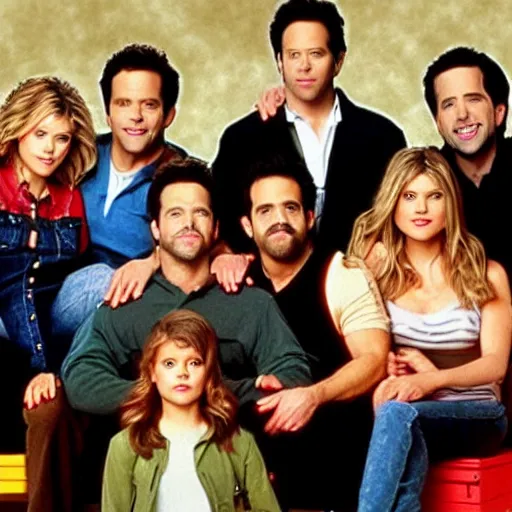 Image similar to the cast of its always sunny in philadelphia, in a scene of full house, photo realism, perfect face, realistic