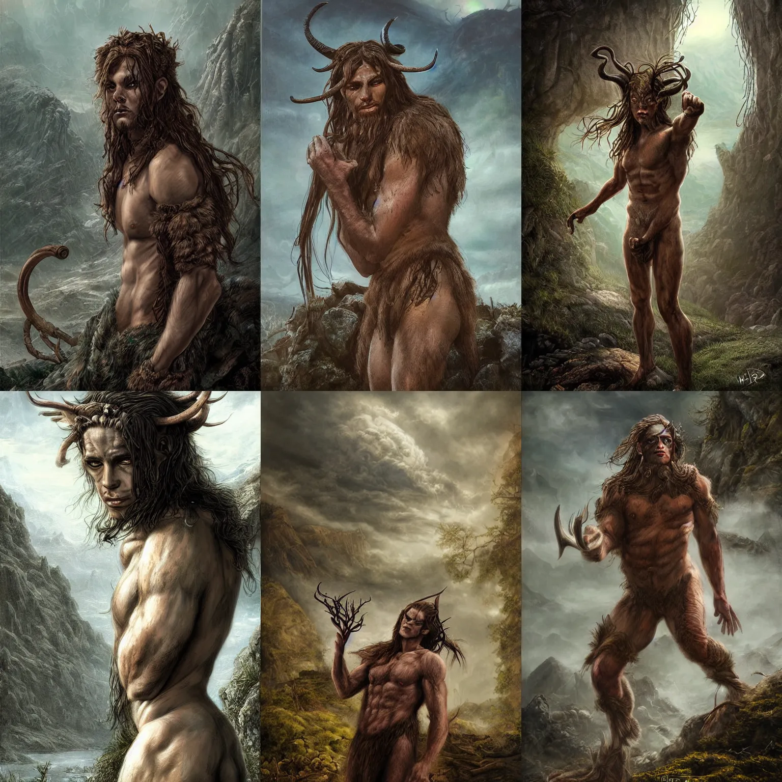 Prompt: highly detailed elden ring portrait photo of a satyr in a scenic dystopian environment, hyperrealistic illustration by william didier - pouget