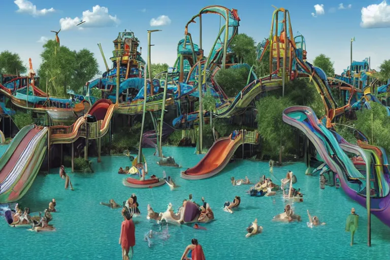 Image similar to 3d render of a Waterpark designed by hieronymus bosch, horror theme, scary, gory, supernatural