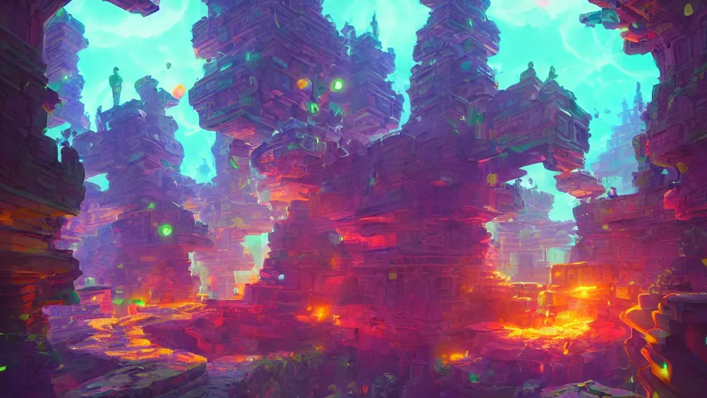 Prompt: magical floating hexagons attacking a temple with laser beams, vibrant contrast, by sylvain sarrailh, rossdraws, ambient light, ultra detailed, fantasy artwork, 8 k, volumetric lighting, trending on artstation, award winning, beautiful scenery, very beautiful.